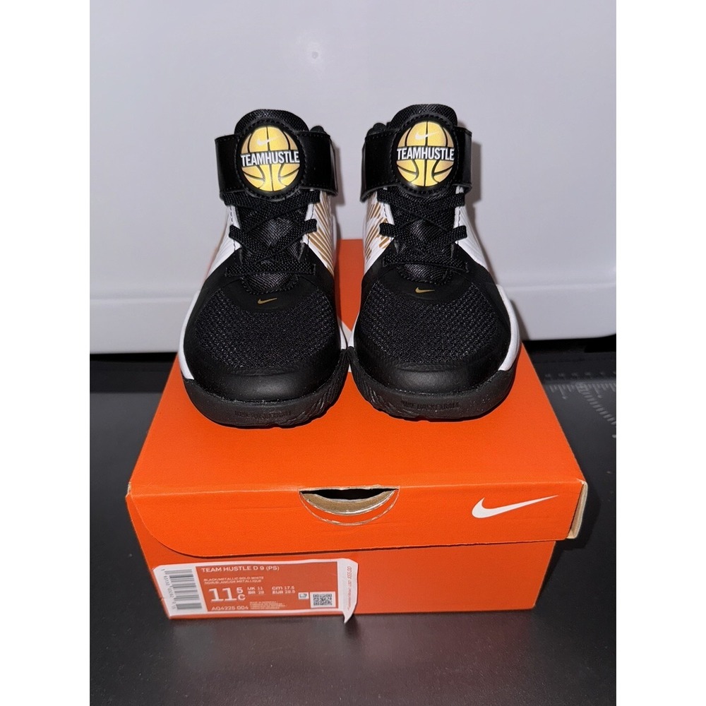 Nike Team Hustle D9 Mid Black Metallic Gold 11c NEW - Picture 4 of 5